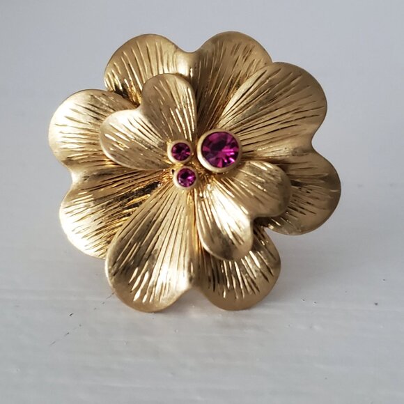 Lia Sophia Statement Goldtone Flower and Pink Crystal Ring - Picture 2 of 10